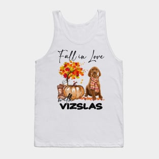 Fall In Love With Vizslas Fall Pumpkin Thanksgiving Tank Top